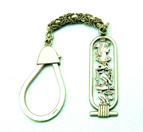 Egyptian Cartouche Keychain Sterling Silver Turkish Rope Hallmarks