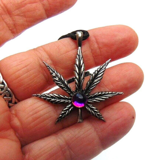 Marijuana Leaf Necklace Pendent Swarovski Crystal Ball OOAK