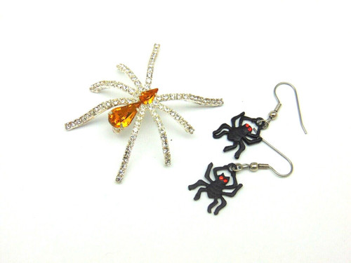 Spider Pin Tarantula Halloween Rhinestone Crystal Brooch