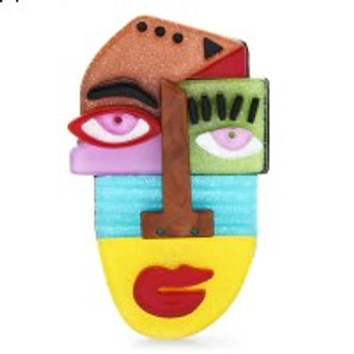 Abstract Face Pin Mosaic Modernist Mod Acrylic Brooch