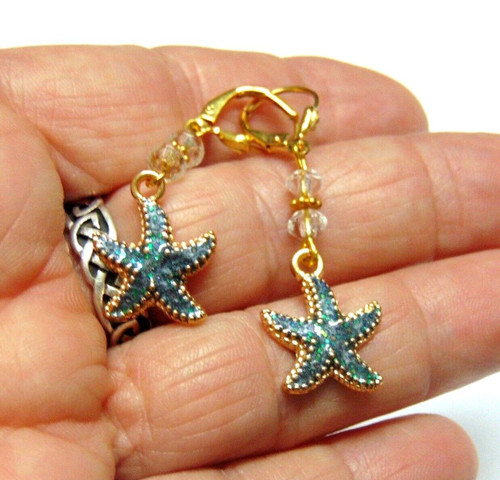 Starfish Earrings Crystal Star Fish Pierced