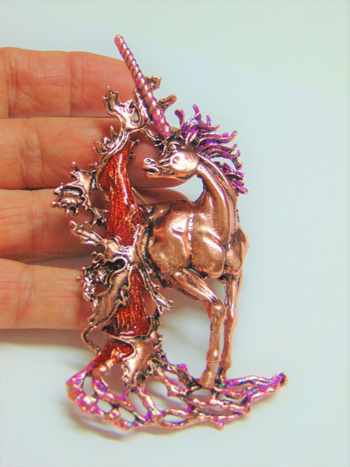 Mystical Unicorn Pin Shimmering Copper Brooch Pegasus