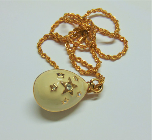 Star Egg Necklace Rhinestone 14kt GP Faberge Pendent