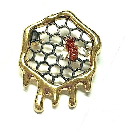 Bee Pin Brooch Honey Comb Hive Bug Insect OOAK BeadRage