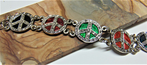 Vintage Peace Bracelet Unique Enamel Silver World BeadRage