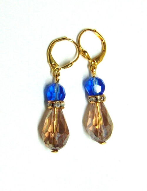 Champagne Sapphire Earrings 5500 Swarovski Crystal Pierced DazzleCity