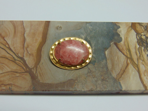 Rhodochrosite Pin Stone Brooch Vintage Cabochon Specimen