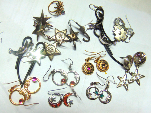 Sun Moon Star Earring Lot Bundle Ring Vintage Celestial 12 Pair + BeadRage