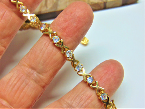 Vermeil Bracelet CZ Hugs Kisses Crystal Signed 925 BeadRage