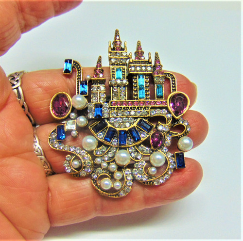 Castle Pin Princess Knight Fairy Tale Necklace Brooch Sm Rhinestone Crystal