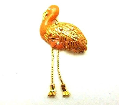 Danecraft Flamingo Pin AB Rhinestone Crystals Pink Enamel Legs Move