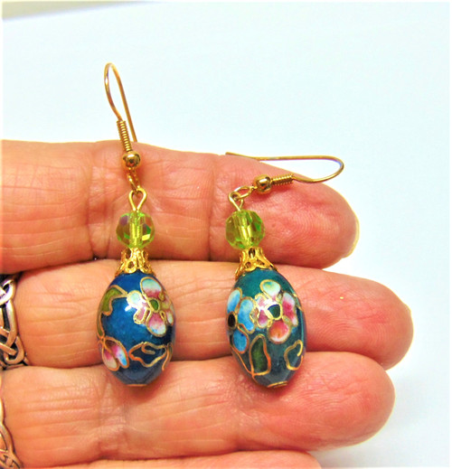 Vintage Cloisonné Swarovski Earrings Orchid Floral Pierced Peridot BeadRage