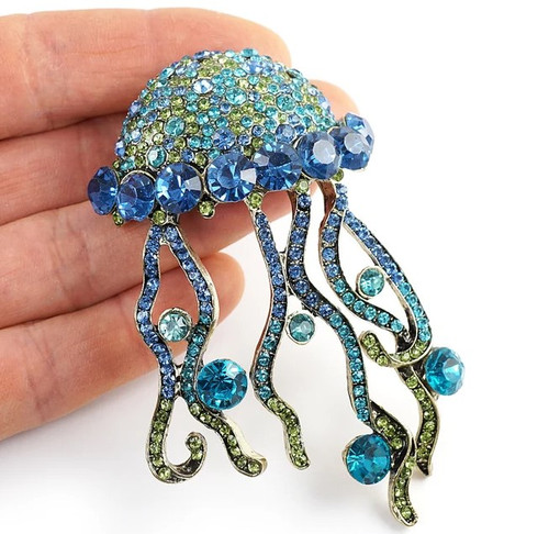 Jellyfish Pin Jelly Fish Brooch Rhinestone Crystal DazzleCity