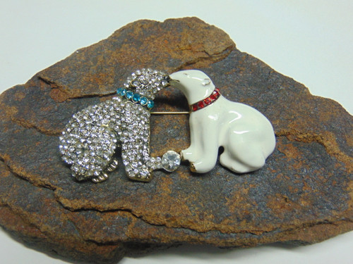 Polar Bear Pin Kissing Rhinestone Crystal Brooch Adorable DazzleCity