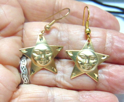 Star Earrings Diamond Cut Face Moon Carol Star Made USA DazzleCity