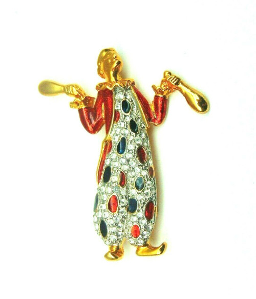 Clown Pin Harlequin Circus Performer Juggler Rhinestone Crystal Brooch