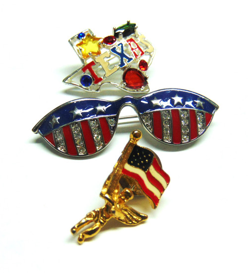 USA Flag Pin Lot Texas Sunglasses Angel Rhinestone Crystal Vintage DazleCity