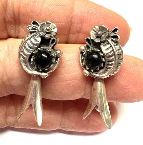 Squash Blossom Earrings Sterling Silver Flute 925 Vintage DazzleCity