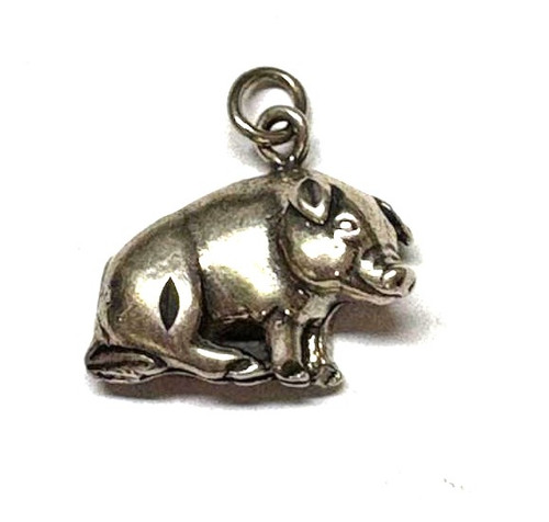 Pig Charm Sterling Silver Hog RARE HTF Lost Wax Stamped DazzleCity