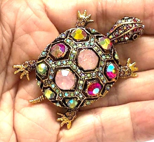 Turtle Tortoise Pin Opaque Rhinestone Crystal AB Flashed DazzleCity