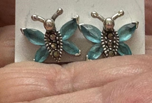 Butterfly Earrings Sterling Silver 925 Blue Topaz TINY! DazzleCity