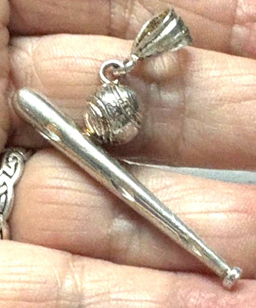 Baseball Bat Charm Pendant Sterling Silver 925 Vintage Diamond Cut DazzleCity