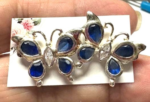 Butterfly Earrings Sterling Sapphire CZ Silver 925 Vintage OOAK DazzleCity