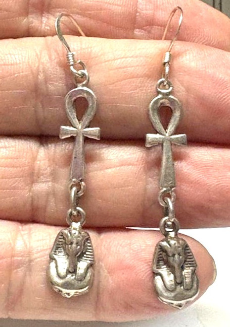 King Tut Ankh Earrings Sterling Silver 925 Vintage Egyptian DazzleCity