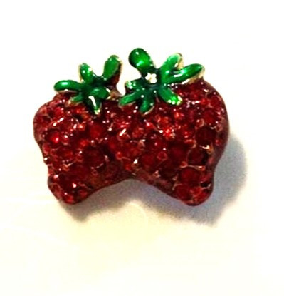 Strawberry Pin 2 Sweet Rhinestone Fruit Crystal Brooch Vintage DazzleCity