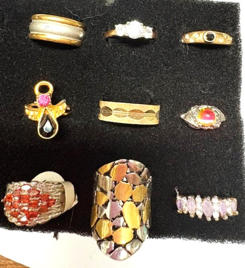 9 Rings Costume Lot Vintage 90's Rhinestone Diamond Cut Gold Silver Fun BeadRage