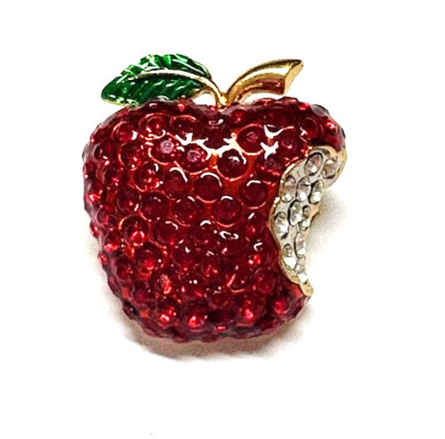 Apple Pin Teacher Fruit Red Rhinestone Crystal Brooch Small DazzleCity