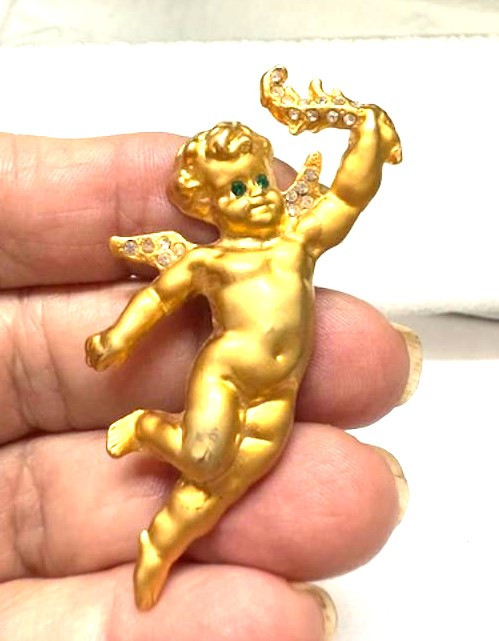 Angel Cherub Pin Vintage Elegant 1980 Rhinestone DazzleCity