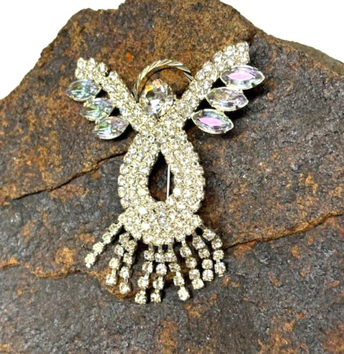 Angel Pin Halo Wings Silver AB Rhinestone Crystal Brooch DazzleCity