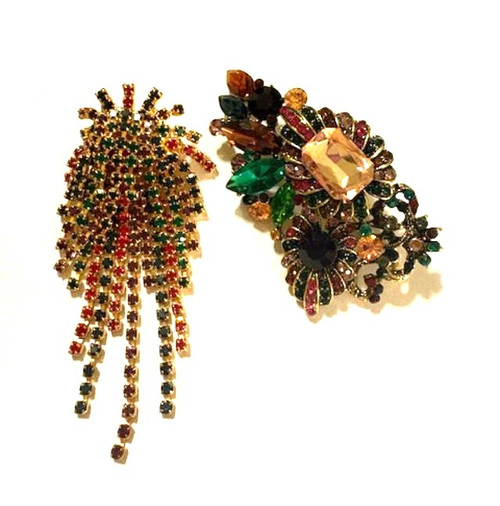 Sputnik Waterfall Pin Rhinestone Crystal Lot 2 Pcs Vintage DazzleCity