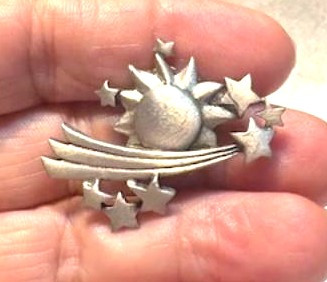 JJ Sun Star Pin Signed Pewter Vintage OOAK Shooting Rescue DazzleCity