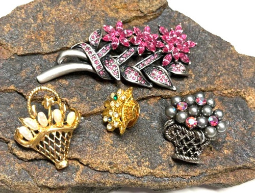 Flower Basket Pin Bouquet Vintage lot Bundle Rhinestone DazzleCity
