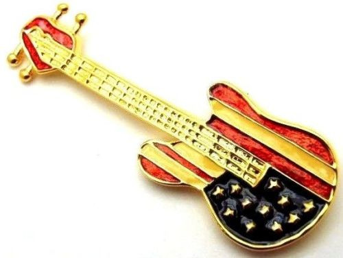 USA Flag Guitar Pin Rock On Red White Blue Brooch The Boss Pride