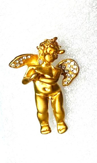 Angel Pin Elegant 1980's Matt Gold Rhinestone Kirks ? DazzleCity