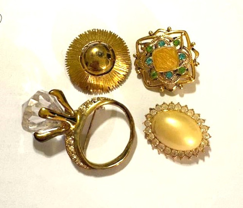 Big Ring Costume Pin Lot Pearl Rhinestone Brooch Bundle DazzleCity