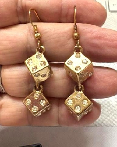 Dice Earrings Pierced Rhinestone Gambling Las Vegas Made in USA