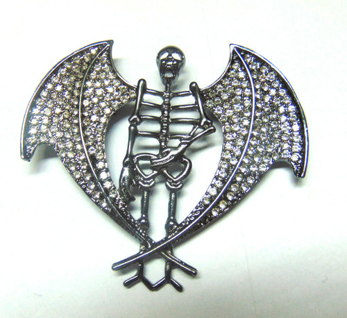 Vampire Skeleton Pin Bat Rhinestone Crystal Brooch HTF DazzleCity