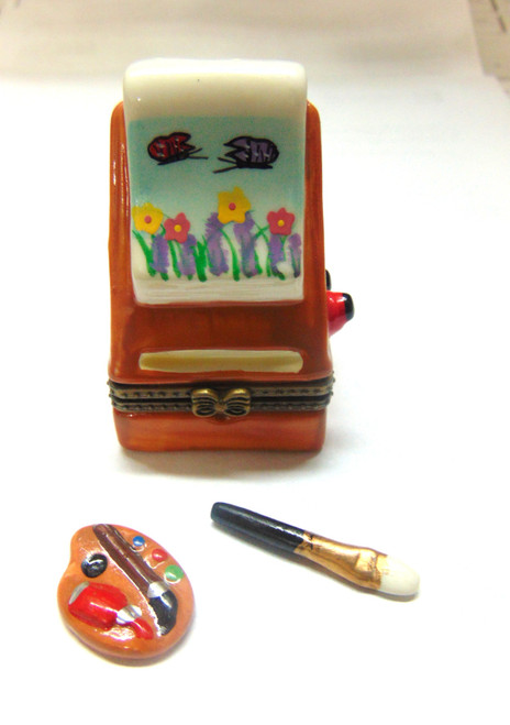 Artist Stand Trinket Box Brush Pallet Vintage Porcelain Hinged DazzleCity