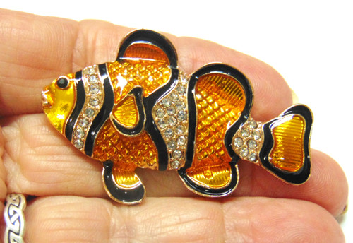 Fish Pin Tiger Barb Rhinestone Crystal Tropical Brooch DazzleCity
