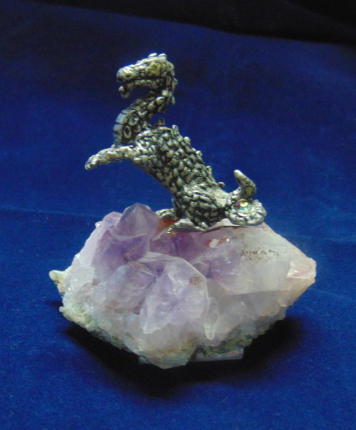 Dragon Figurine Genuine Amethyst Specimen Rhinestone Crystal Vintage OOAK BeadRage