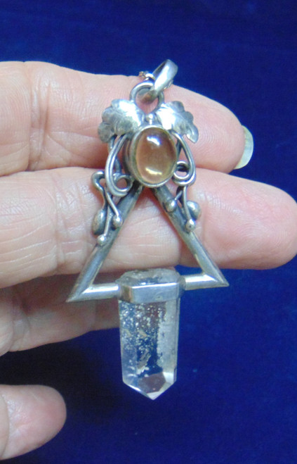 Phantom Crystal Necklace Citrine Sterling Silver  925 Vtg BeadRage