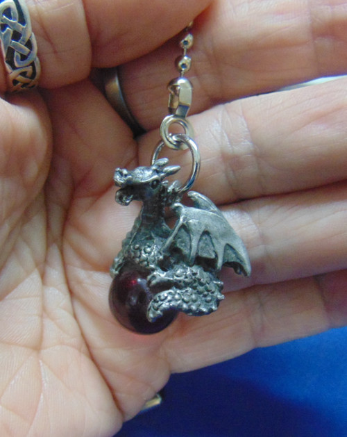 Vintage Dragon Lamp Pull Pewter Ruby Red Crystal  DazzleCity