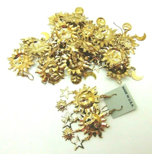 Sun Moon Stars Pierced Earrings Man Old Stock Lot 20 Pairs