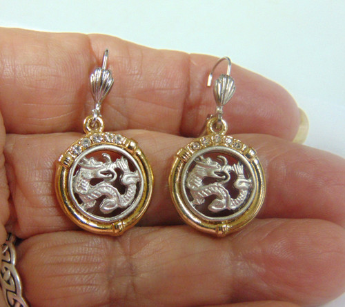 Dragon Earrings Serpent Rhinestone Crystal 2-Tone DazzleCity