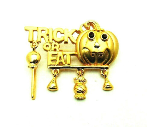 Trick Treat Pin Signed Danecraft Pumpkin Halloween Brooch Charm