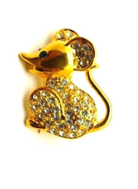 Mouse Mice Pin Rhinestone Crystal Rat Tail